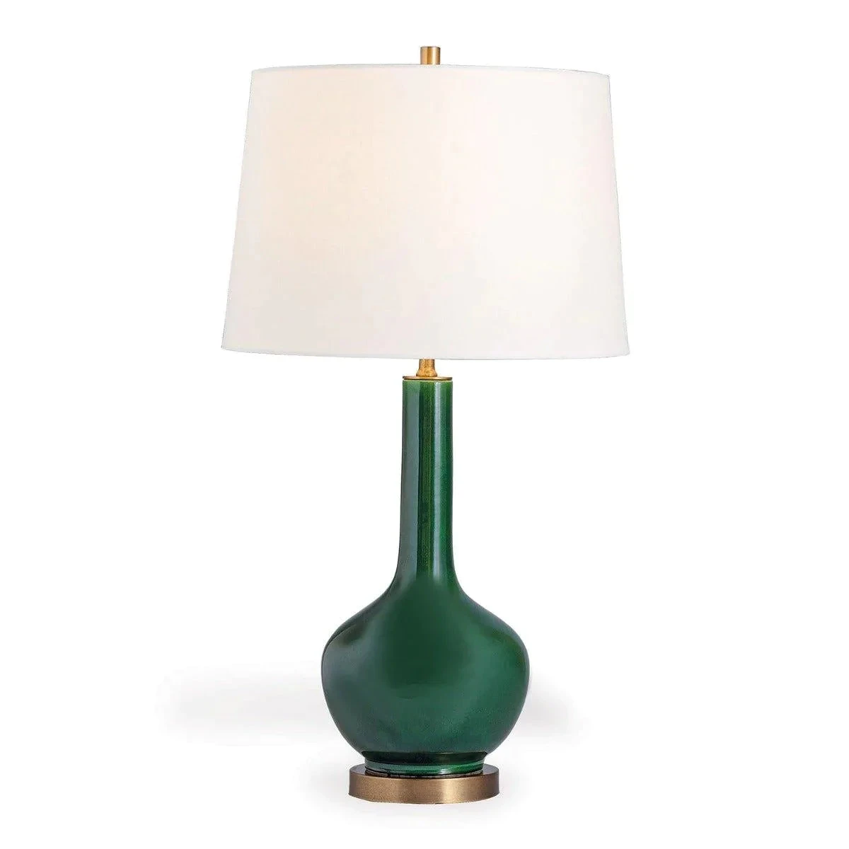 Emerald Green Glazed Round Porcelain Table Lamp With Aged Brass Hardware 1 Emerald Green Glazed Round Porcelain Table Lamp With Aged Brass Hardware