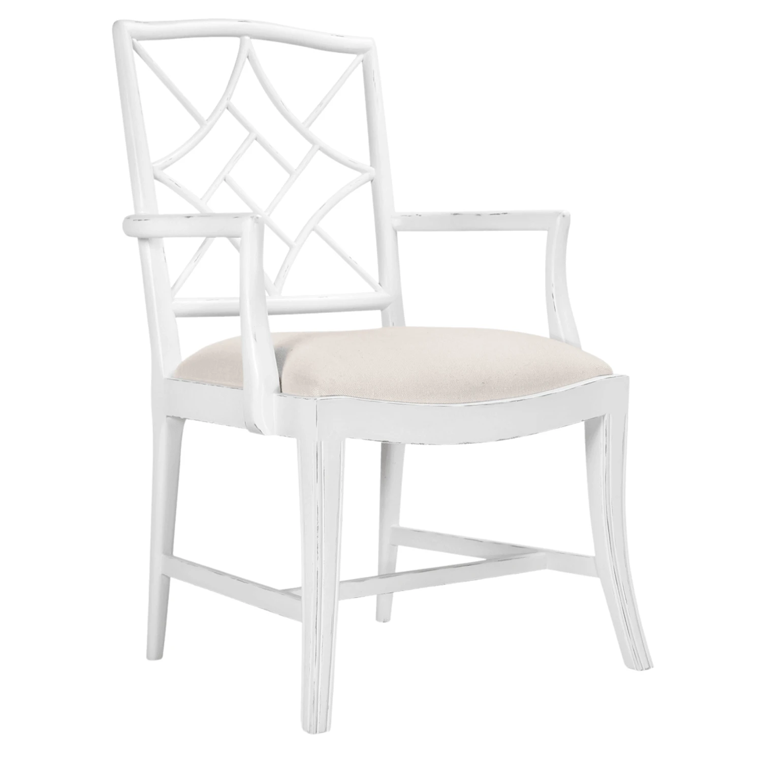 Evelyn Arm Chair With Tapered Legs In Distressed Eggshell White 1 Evelyn Arm Chair With Tapered Legs In Distressed Eggshell White