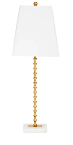 Gold Ball Table Lamp With White Linen Shade & White Marble Base
