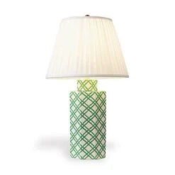 Green & Ivory Bamboo Trellis Porcelain Hexagonal Table Lamp