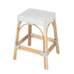 Grey And White Rattan Frame Rectangular Counter Stool