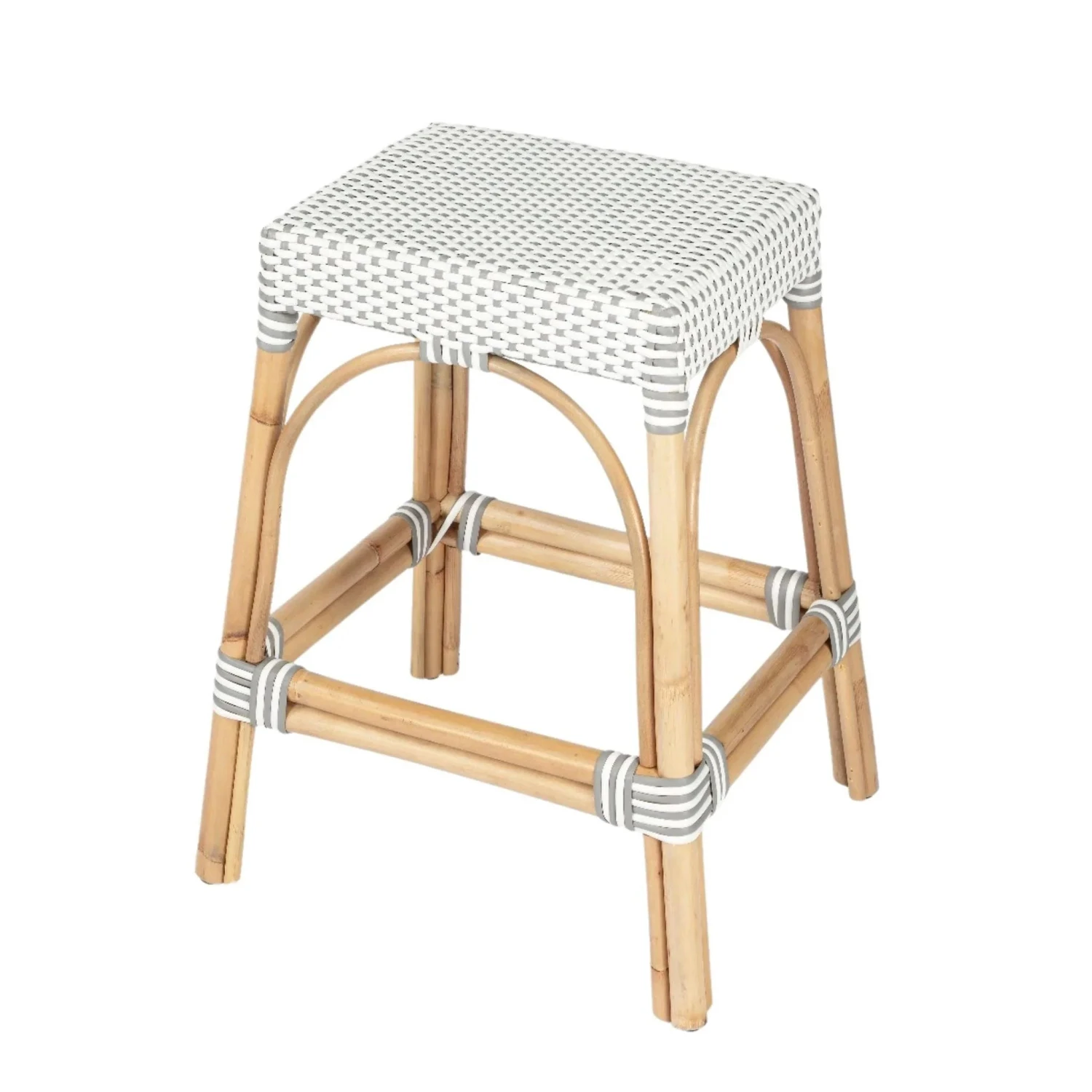 Grey And White Rattan Frame Rectangular Counter Stool 1 Grey And White Rattan Frame Rectangular Counter Stool