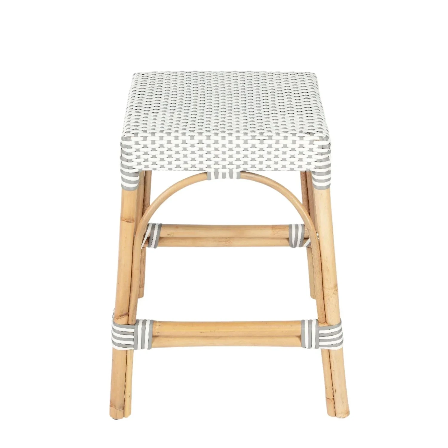 Grey And White Rattan Frame Rectangular Counter Stool 2 Grey And White Rattan Frame Rectangular Counter Stool - Image 2