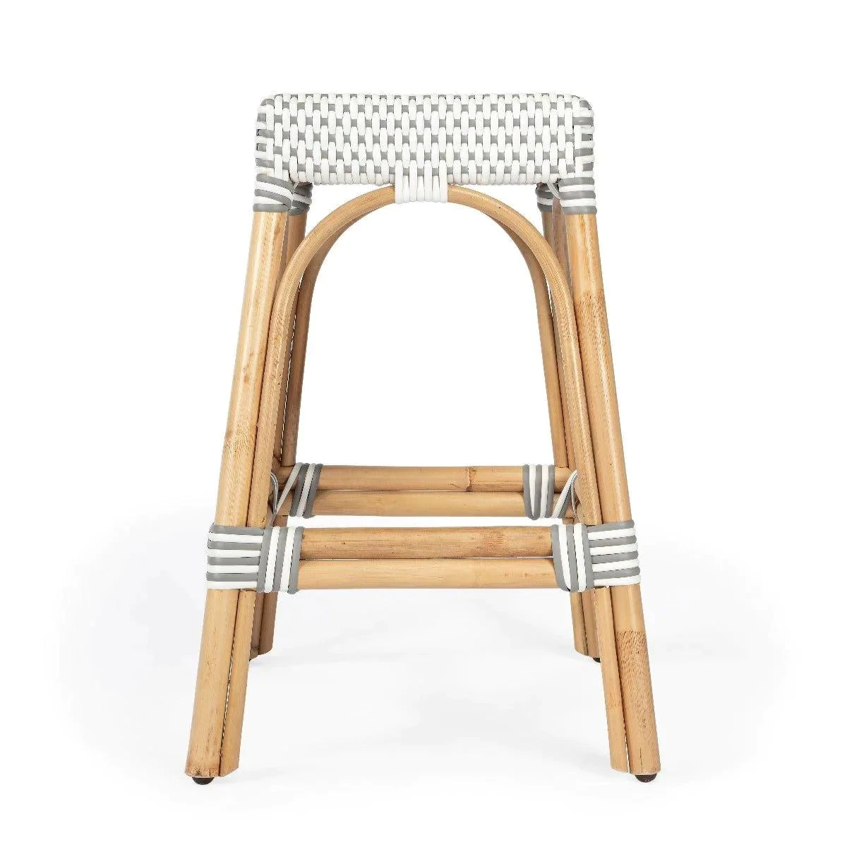 Grey And White Rattan Frame Rectangular Counter Stool 4 Grey And White Rattan Frame Rectangular Counter Stool - Image 4