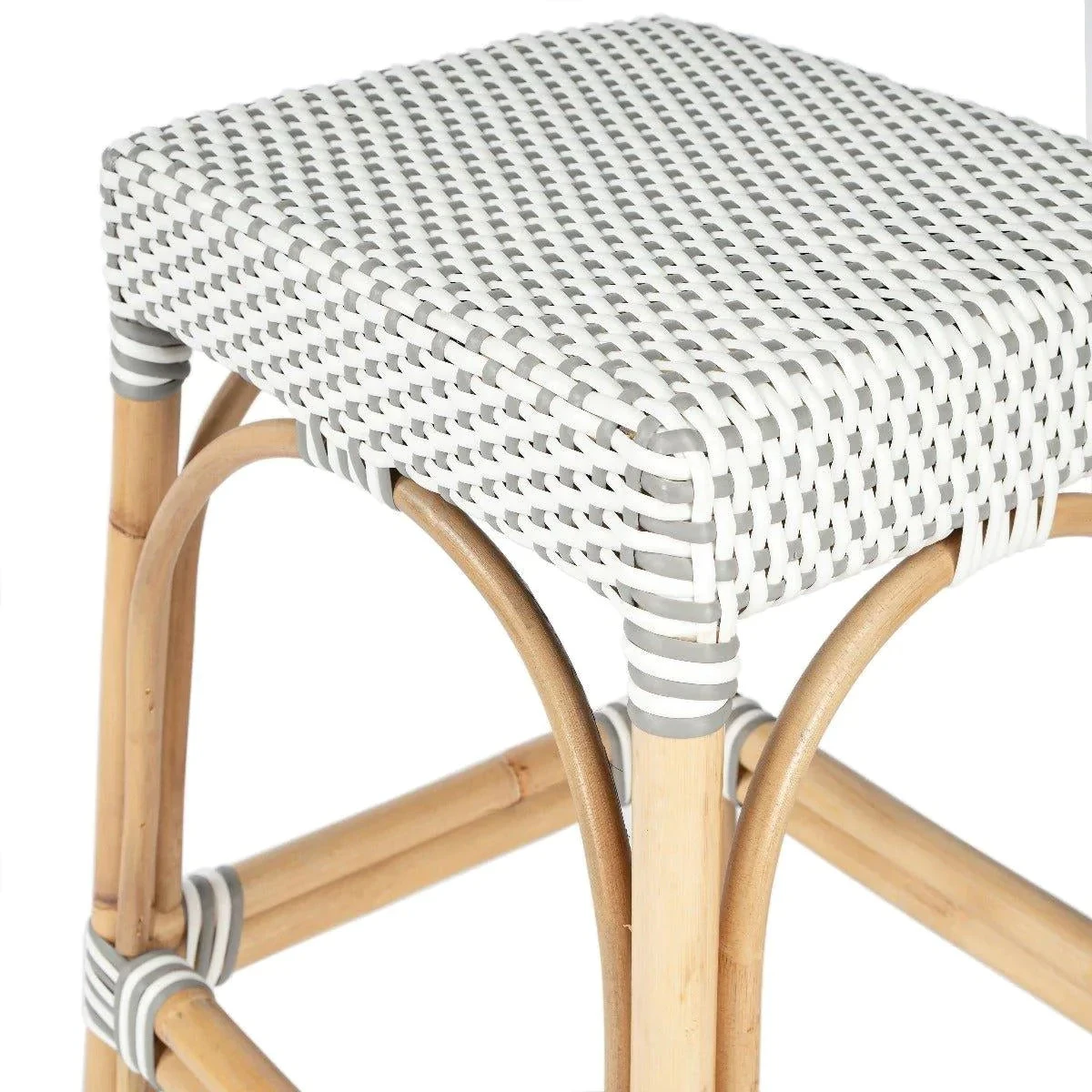 Grey And White Rattan Frame Rectangular Counter Stool 5 Grey And White Rattan Frame Rectangular Counter Stool - Image 5