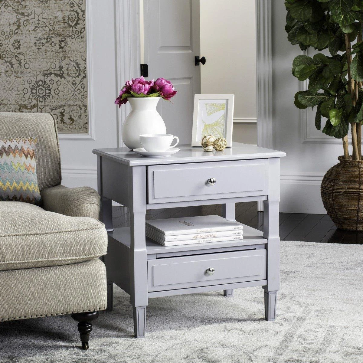 Safavieh Grey Two Drawer Nightstand 10 Safavieh Grey Two Drawer Nightstand - Image 10