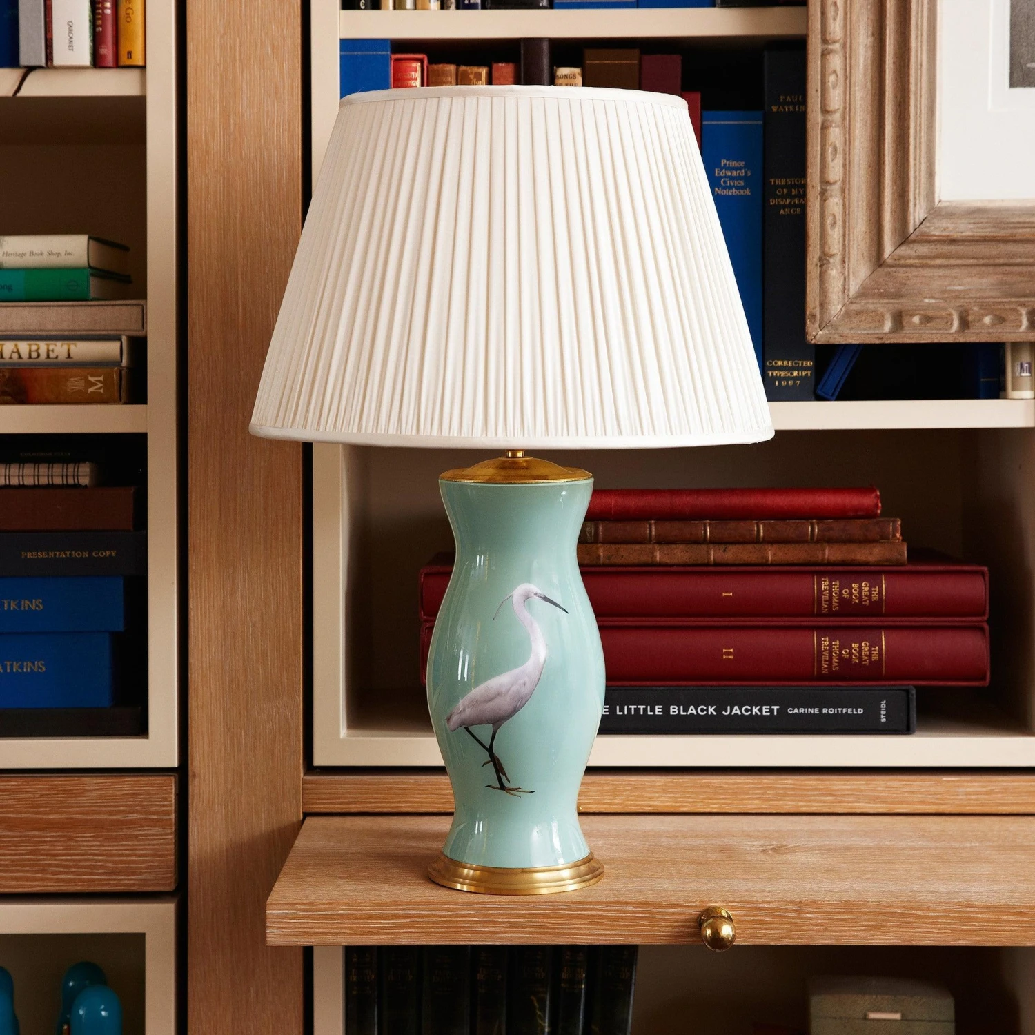 Handmade Glass Egret Design Decoupage Lamp In Green 2 Handmade Glass Egret Design Decoupage Lamp In Green - Image 2