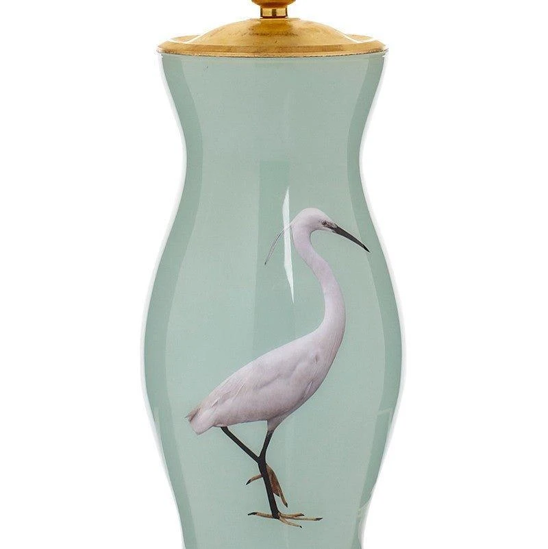 Handmade Glass Egret Design Decoupage Lamp In Green 3 Handmade Glass Egret Design Decoupage Lamp In Green - Image 3
