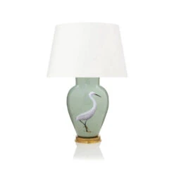 Handmade Glass Egret Green Decoupage Lamp, Large