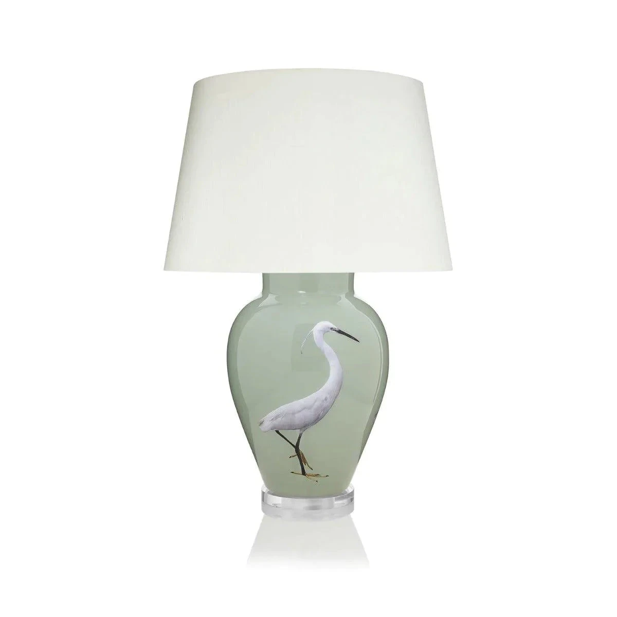 Handmade Glass Egret Green Decoupage Lamp, Large 8 Handmade Glass Egret Green Decoupage Lamp, Large - Image 8