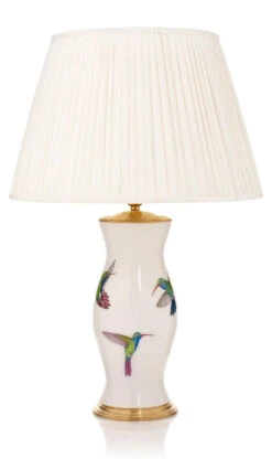 Handmade Glass Hummingbird Design Decoupage Lamp In Cream