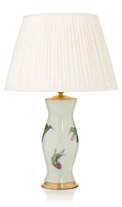 Handmade Glass Hummingbird Design Decoupage Lamp In Green