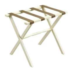 Ivory Straight Leg Luggage Rack With Beige Nylon Straps