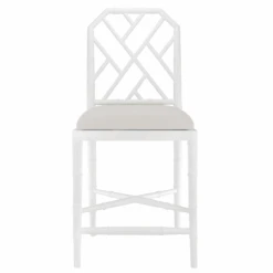Jardin Eggshell White Faux Bamboo Fretwork Chippendale Counter Stool