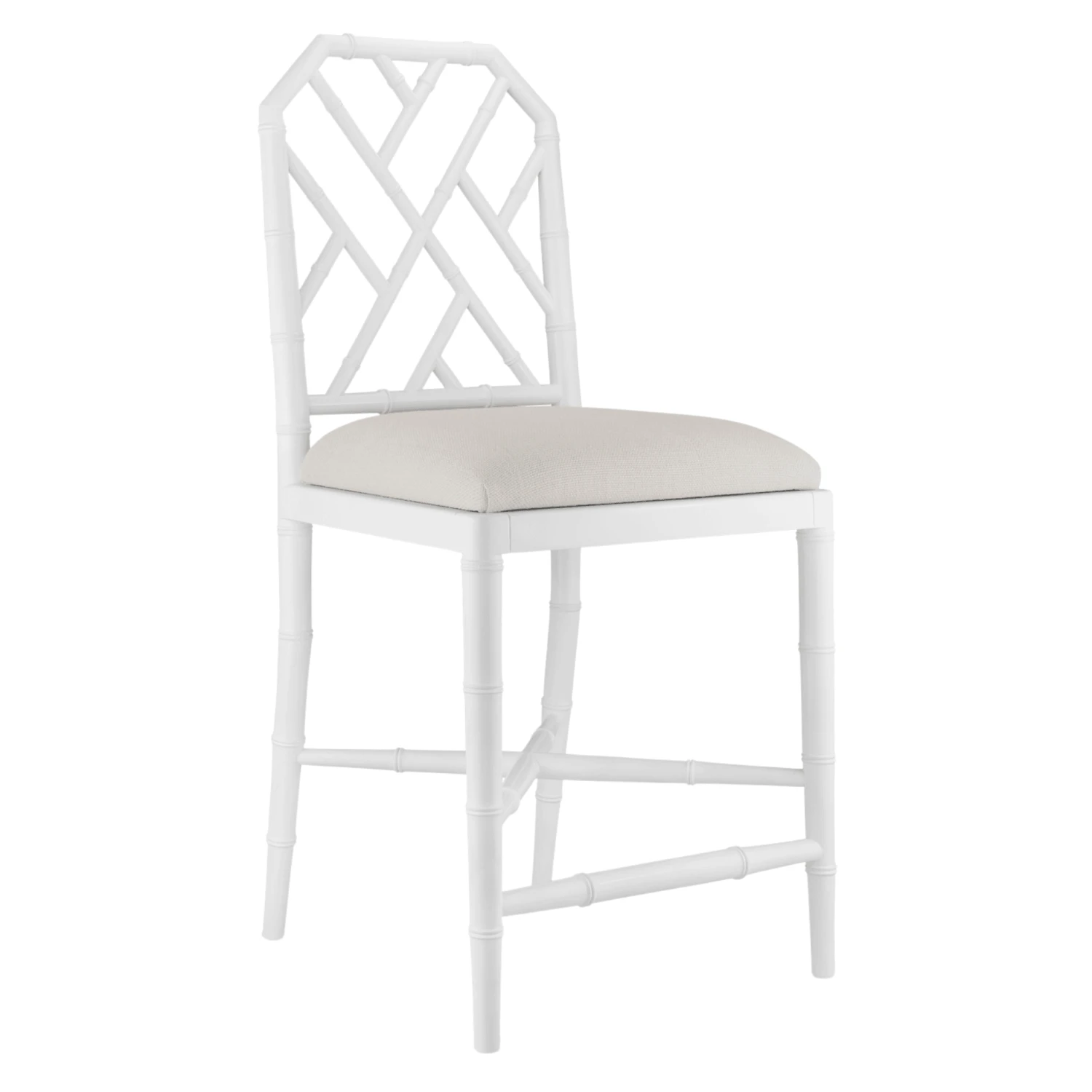 Jardin Eggshell White Faux Bamboo Fretwork Chippendale Counter Stool 2 Jardin Eggshell White Faux Bamboo Fretwork Chippendale Counter Stool - Image 2