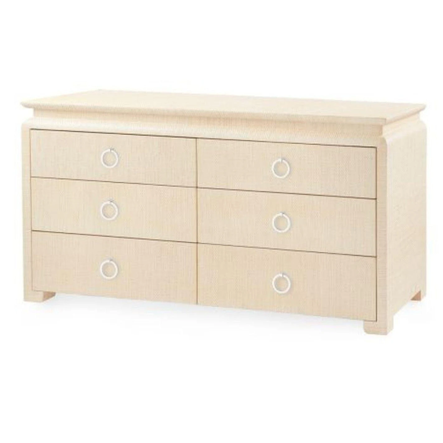 Lacquered Heavy Linen Natural Twill Elina Six Drawer Dresser With Custom Pull Option 1 Lacquered Heavy Linen Natural Twill Elina Six Drawer Dresser With Custom Pull Option