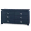 Lacquered Heavy Linen Storm Blue Elina Six Drawer Dresser With Custom Pull Option