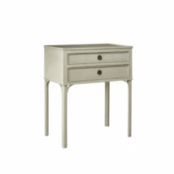 Large Hand Carved Two Drawer Teak Bedside Table - Available In Multiple Finishes