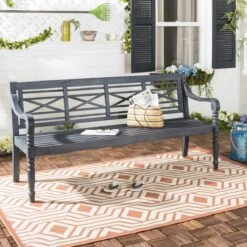Safavieh Lattice Backed Garden Bench In Dark Slate Grey Finish -Famous Furniture Store lattice backed garden bench in dark slate grey finish garden stools and benches the well appointed house 5