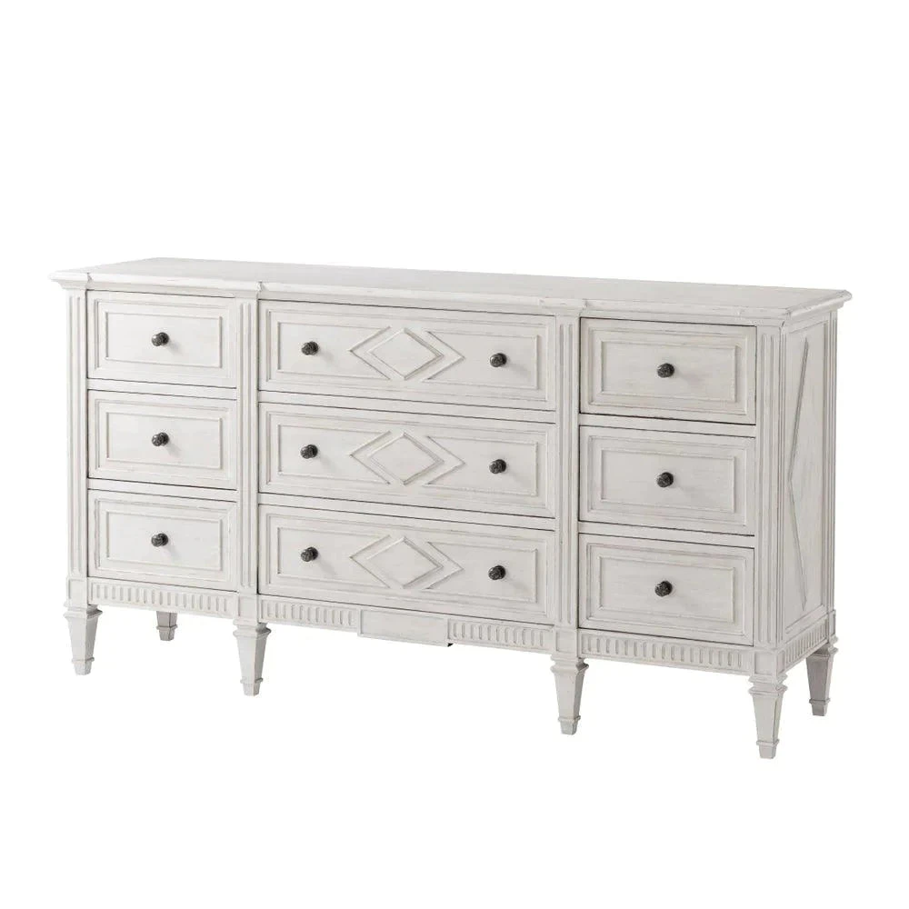 Laurent Nine Panel Drawer Dresser With Antique Pewter Pulls 1 Laurent Nine Panel Drawer Dresser With Antique Pewter Pulls