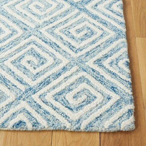 Safavieh Light Blue & Ivory Hand Tufted Greek Key Motif Area Rug 4 Safavieh Light Blue & Ivory Hand Tufted Greek Key Motif Area Rug - Image 4