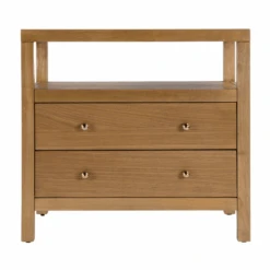 Light Natural Finish Two Drawer Wide Nightstand