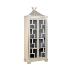 Limed Oak Fretwork Cabinet With Gray Interior