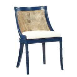 Mahogany Spoonback Dining Side Chairs In Parisian Blue Lacquer