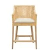 Mahogany Wood And Rattan Counter Chair With Natural Colored Cushion