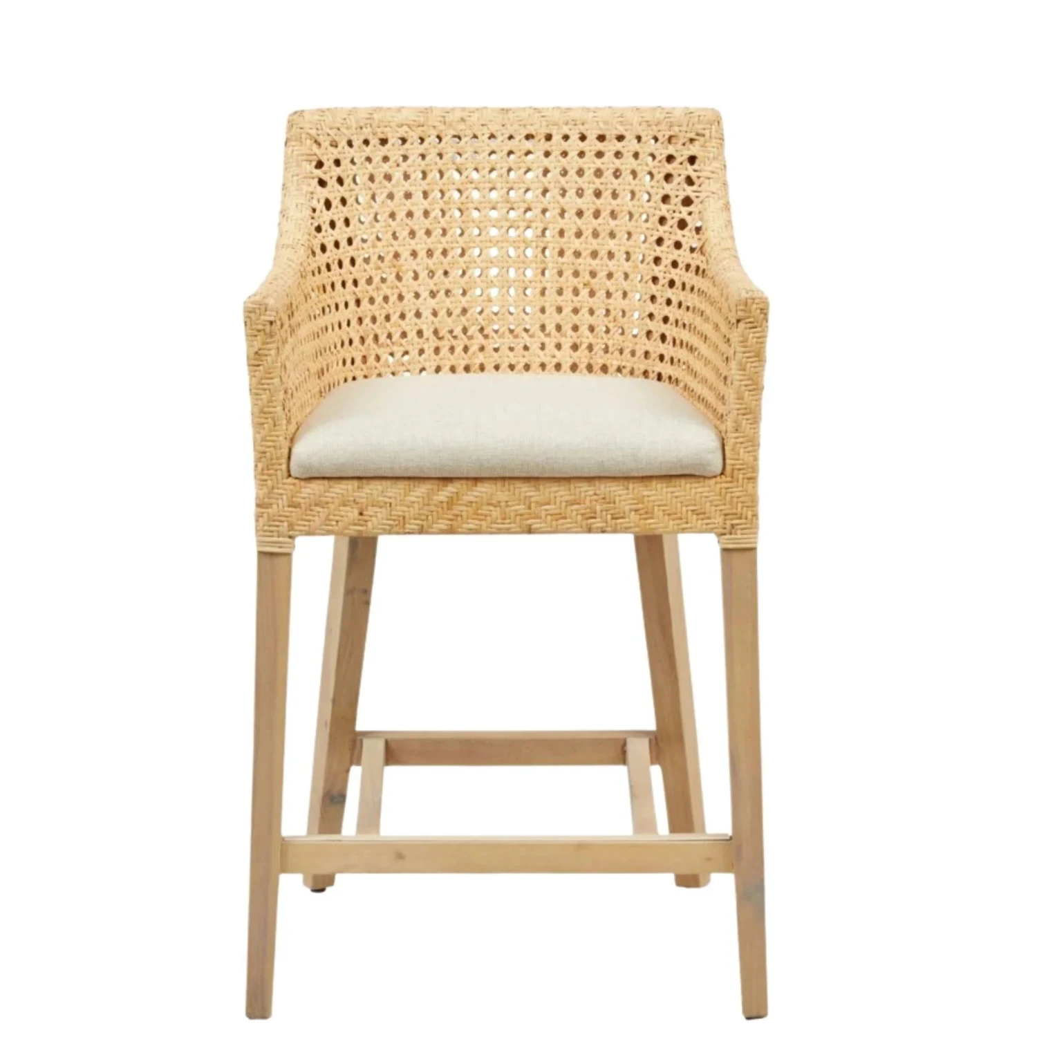Mahogany Wood And Rattan Counter Chair With Natural Colored Cushion 1 Mahogany Wood And Rattan Counter Chair With Natural Colored Cushion