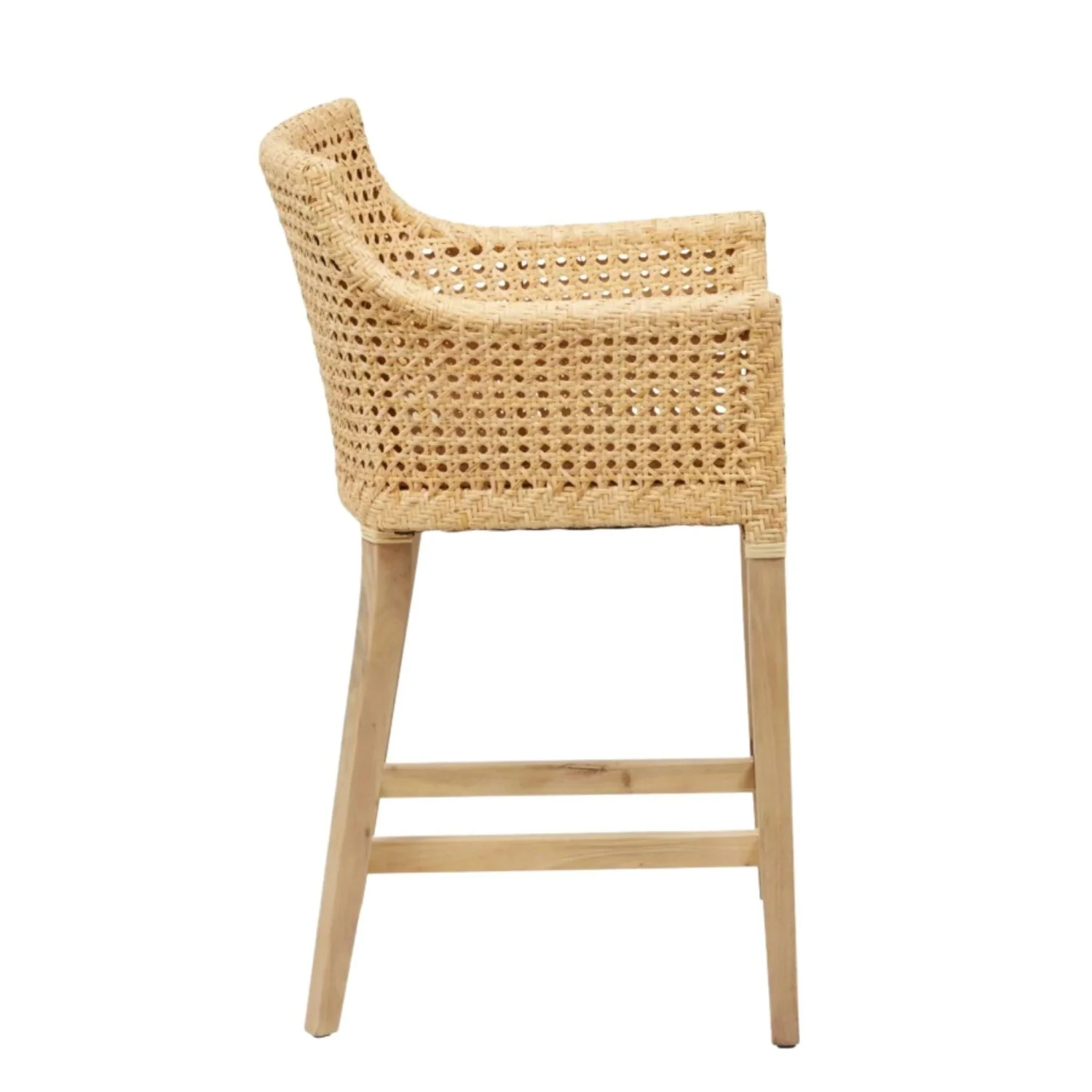 Mahogany Wood And Rattan Counter Chair With Natural Colored Cushion 2 Mahogany Wood And Rattan Counter Chair With Natural Colored Cushion - Image 2