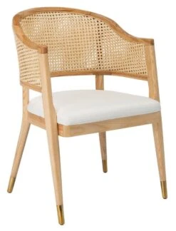 Safavieh Mid Century Cane Back Rattan Dining Chair With Upholstered Seat