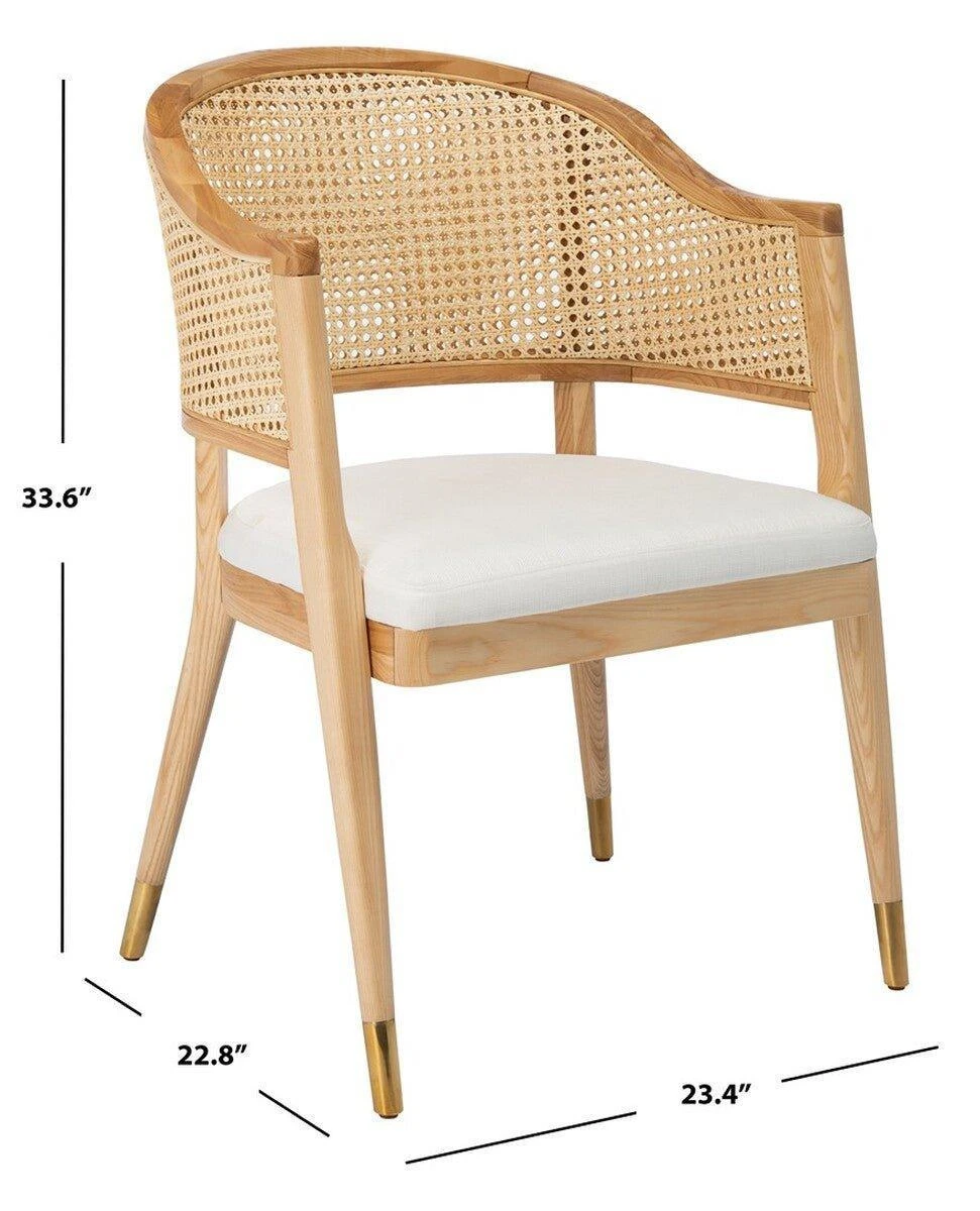 Safavieh Mid Century Cane Back Rattan Dining Chair With Upholstered Seat 3 Safavieh Mid Century Cane Back Rattan Dining Chair With Upholstered Seat - Image 3