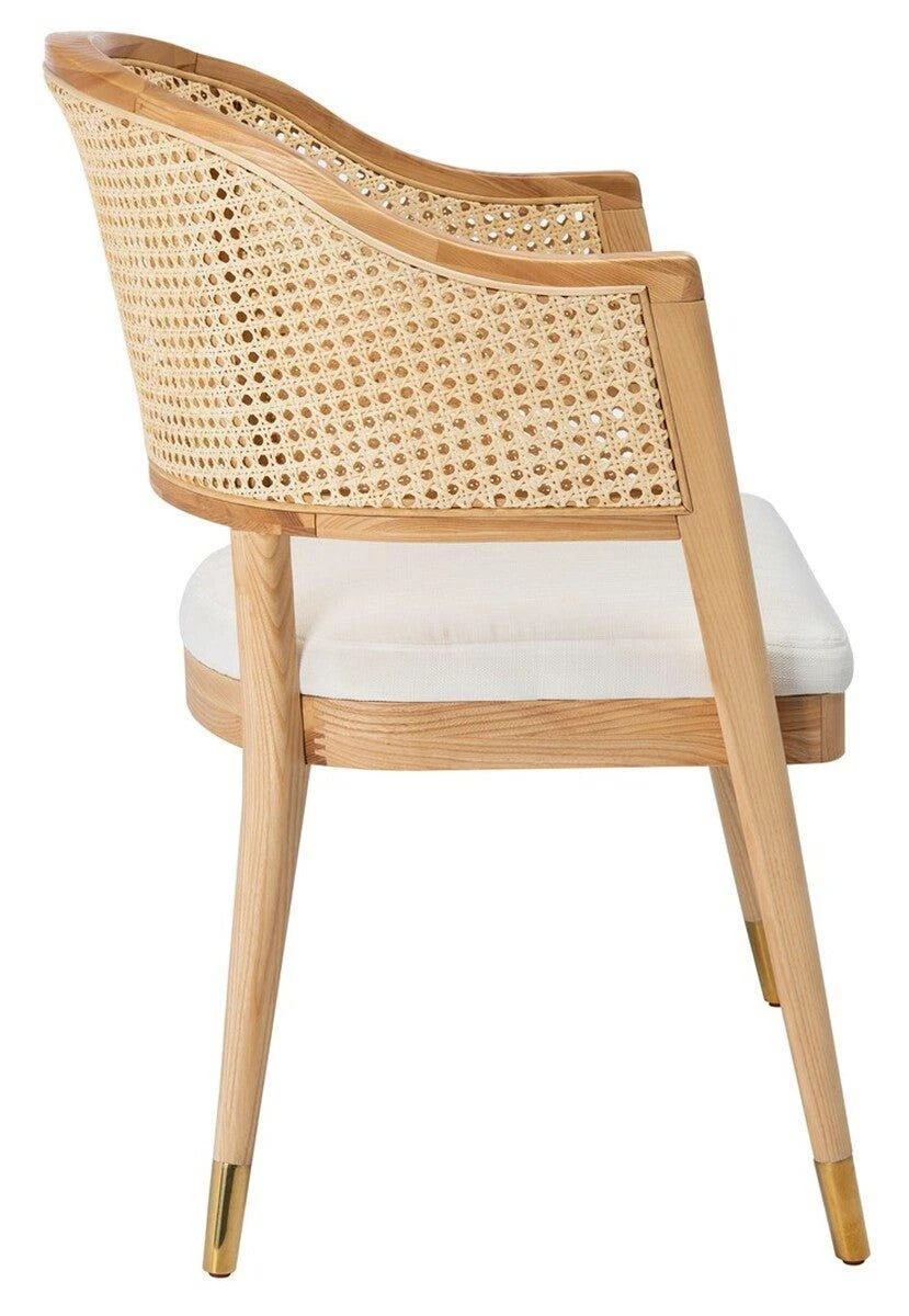 Safavieh Mid Century Cane Back Rattan Dining Chair With Upholstered Seat 4 Safavieh Mid Century Cane Back Rattan Dining Chair With Upholstered Seat - Image 4