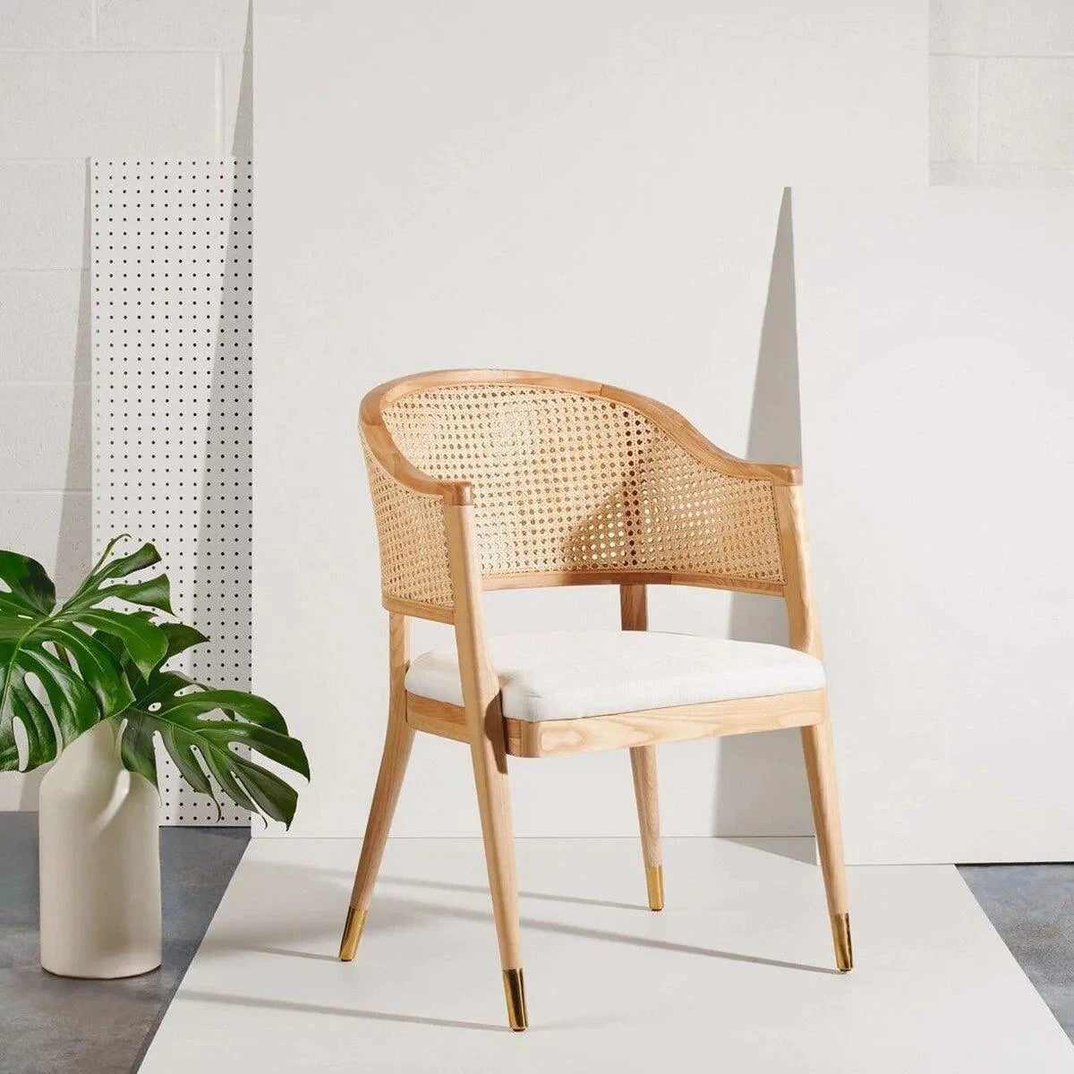 Safavieh Mid Century Cane Back Rattan Dining Chair With Upholstered Seat 5 Safavieh Mid Century Cane Back Rattan Dining Chair With Upholstered Seat - Image 5