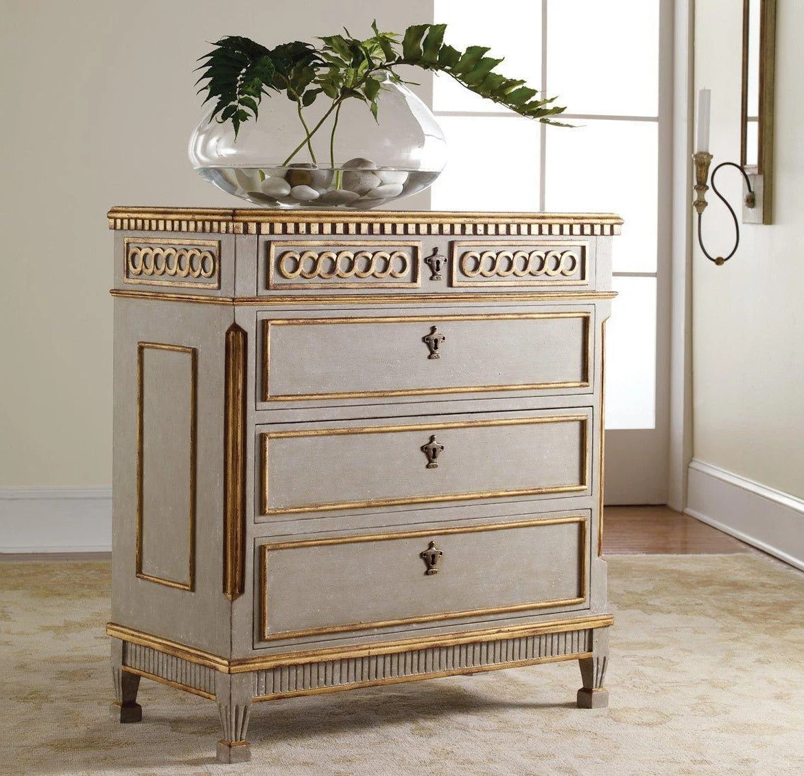 Antique Grey Regency Chest With Gold Leaf Details 2 Antique Grey Regency Chest With Gold Leaf Details - Image 2