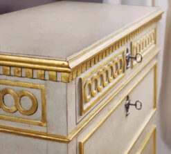 Antique Grey Regency Chest With Gold Leaf Details 5 Antique Grey Regency Chest With Gold Leaf Details -Famous Furniture Store modern history four drawer painted antique grey regency chest with gold leaf details nightstands and chests the well appointed house 2 d834aad6 1cad 410b b9a8 048b9030e640