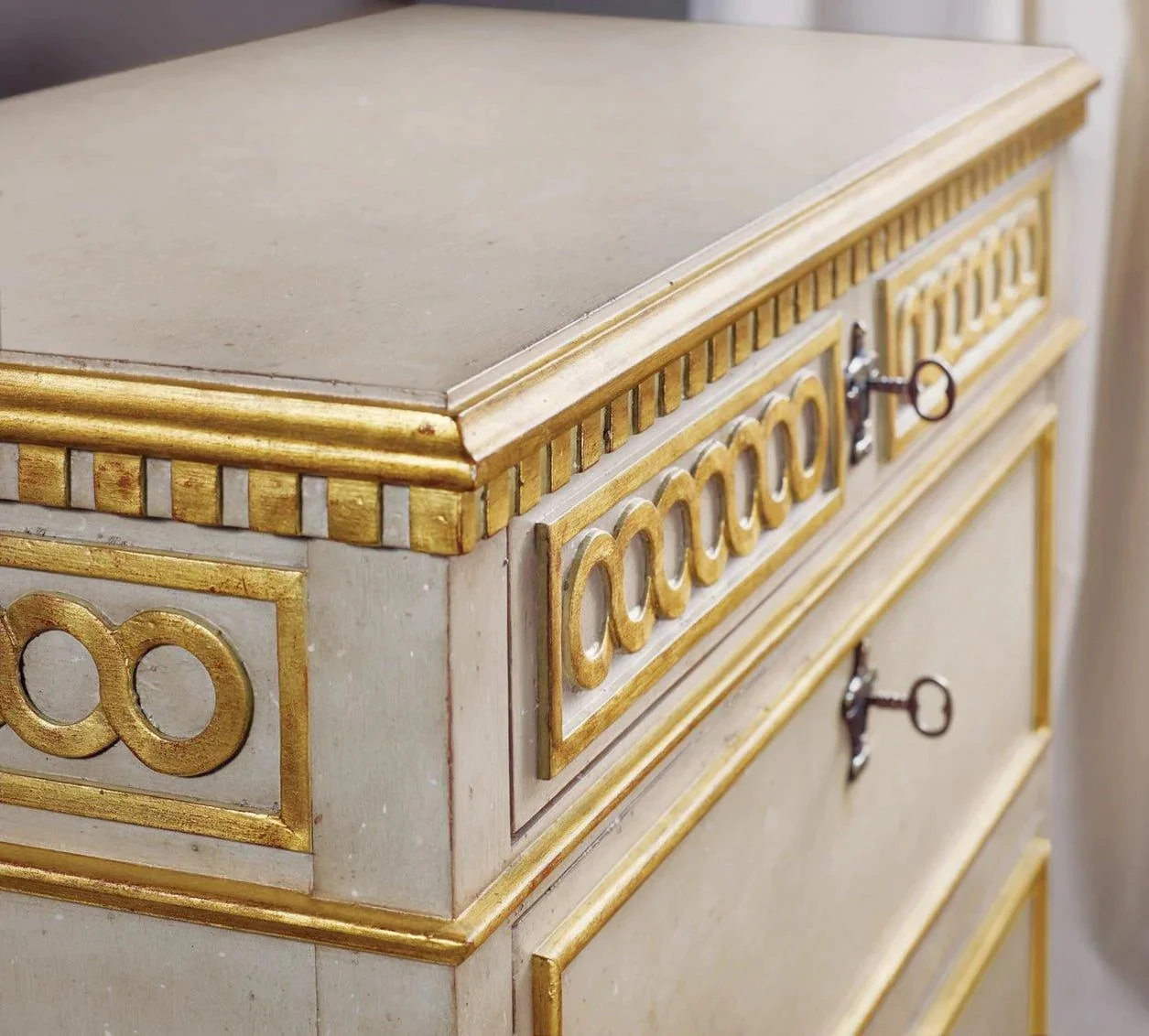 Antique Grey Regency Chest With Gold Leaf Details 3 Antique Grey Regency Chest With Gold Leaf Details - Image 3