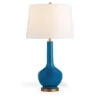 Modern Turquoise Porcelain Table Lamp With Round Base And Brass Accents