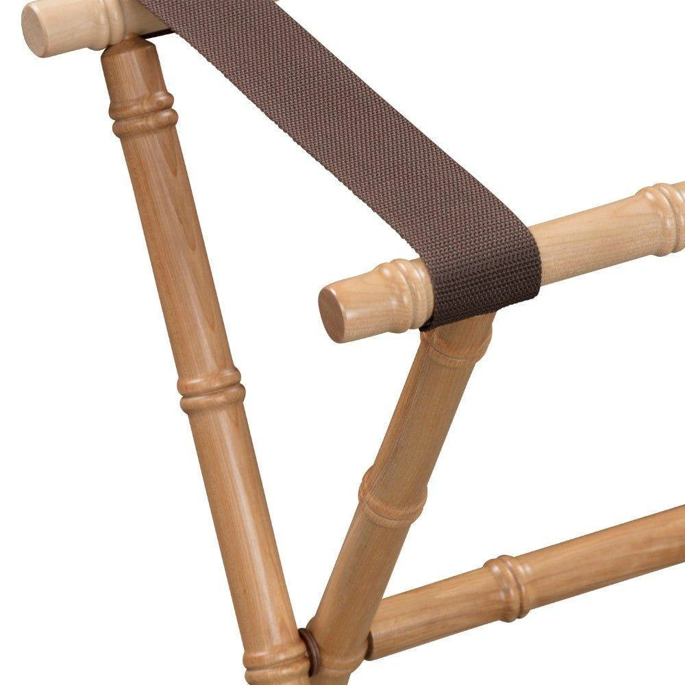 Natural Bamboo Inspired Wood Luggage Rack With 3 Brown Nylon Straps 2 Natural Bamboo Inspired Wood Luggage Rack With 3 Brown Nylon Straps - Image 2