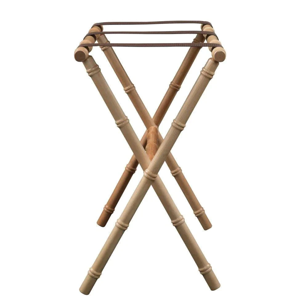 Natural Bamboo Inspired Wood Luggage Rack With 3 Brown Nylon Straps 3 Natural Bamboo Inspired Wood Luggage Rack With 3 Brown Nylon Straps - Image 3