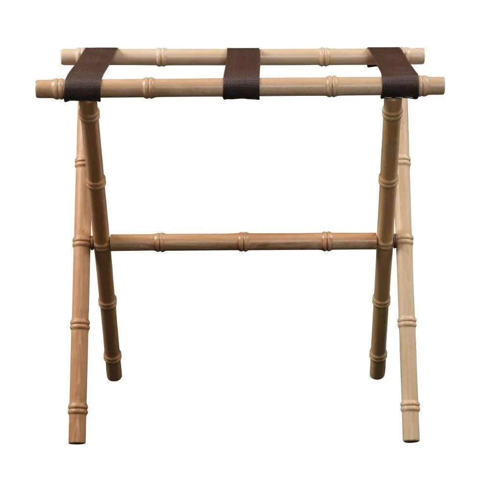 Natural Bamboo Inspired Wood Luggage Rack With 3 Brown Nylon Straps 4 Natural Bamboo Inspired Wood Luggage Rack With 3 Brown Nylon Straps - Image 4