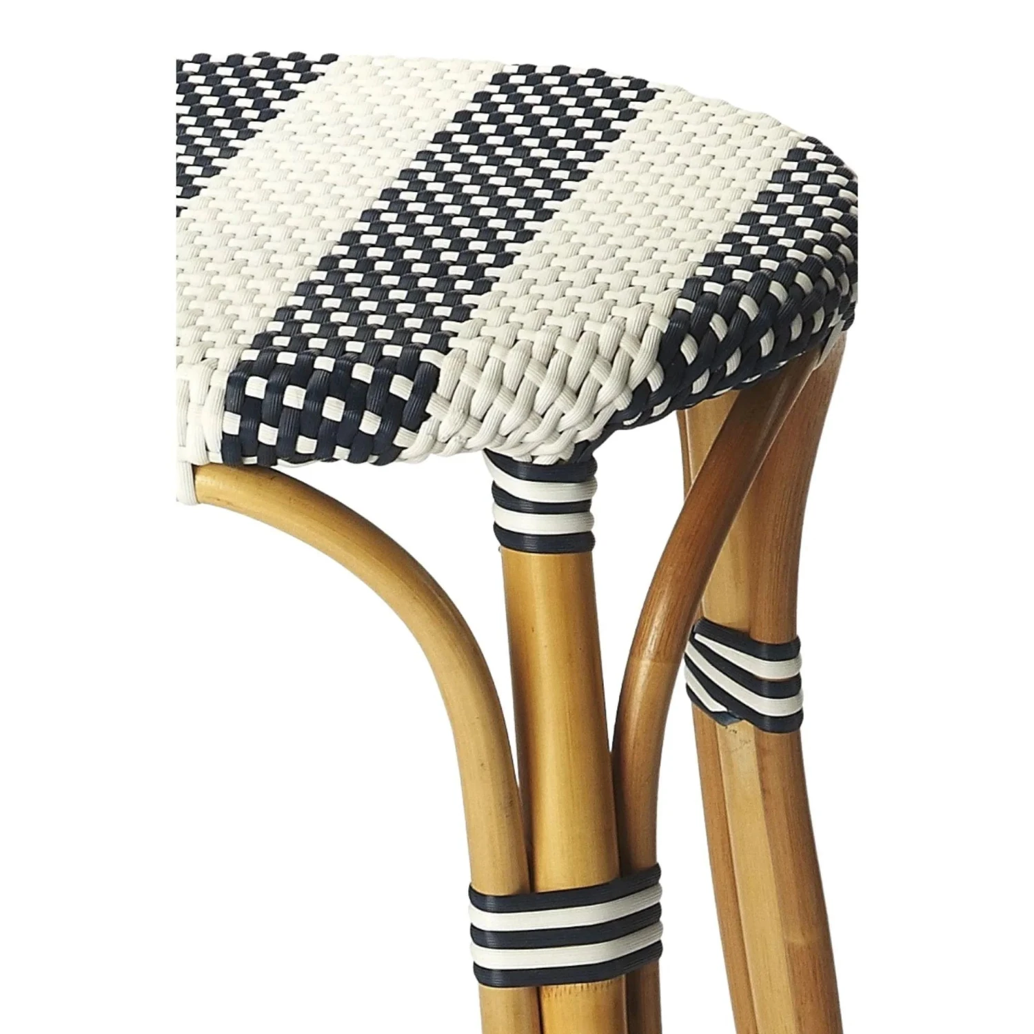 Navy Blue And White Striped Rattan Frame Bar Stool 2 Navy Blue And White Striped Rattan Frame Bar Stool - Image 2