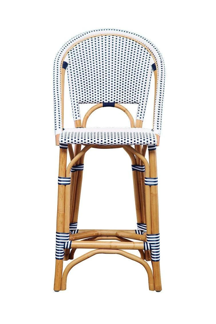 Navy Blue & White Woven Bistro Counter Stool 2 Navy Blue & White Woven Bistro Counter Stool - Image 2