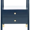 Safavieh Navy Blue Two Drawer One Shelf Side Table With Gold Accents
