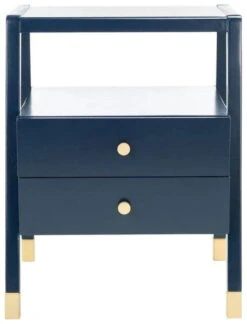 Safavieh Navy Blue Two Drawer One Shelf Side Table With Gold Accents