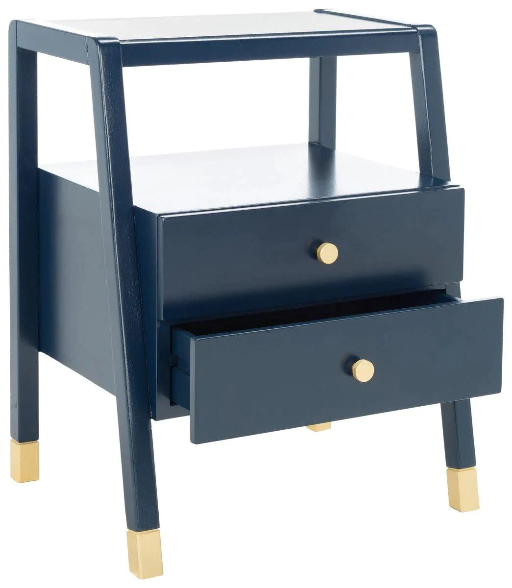 Safavieh Navy Blue Two Drawer One Shelf Side Table With Gold Accents 2 Safavieh Navy Blue Two Drawer One Shelf Side Table With Gold Accents - Image 2