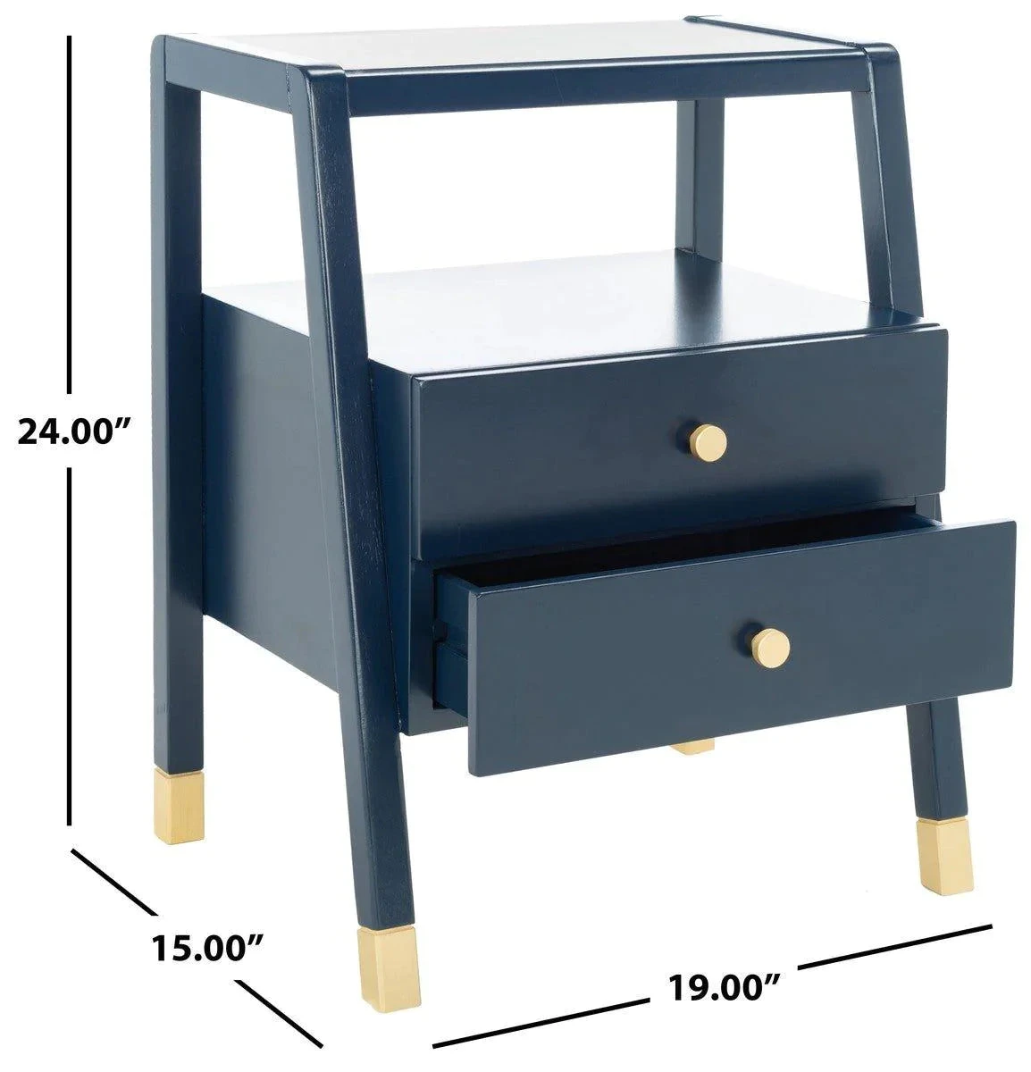 Safavieh Navy Blue Two Drawer One Shelf Side Table With Gold Accents 3 Safavieh Navy Blue Two Drawer One Shelf Side Table With Gold Accents - Image 3