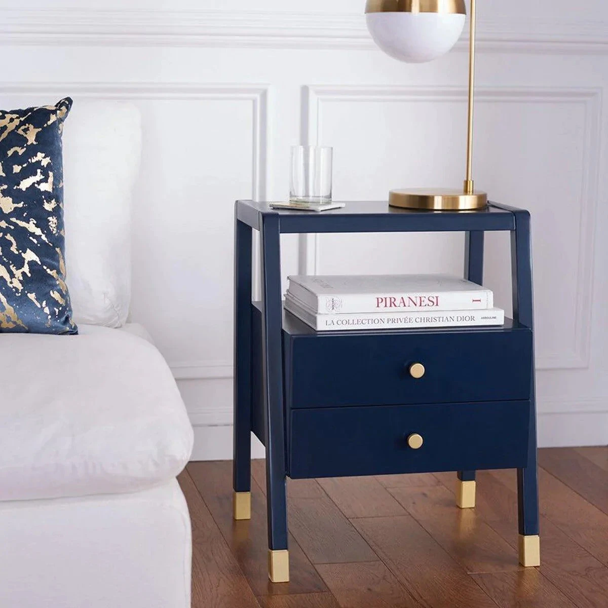 Safavieh Navy Blue Two Drawer One Shelf Side Table With Gold Accents 5 Safavieh Navy Blue Two Drawer One Shelf Side Table With Gold Accents - Image 5