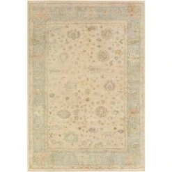 Normandy Hand Knotted Seafoam & Beige Floral Area Rug -Available In A Variety Of Sizes